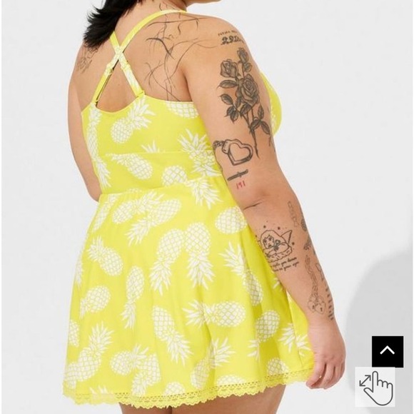 New Torrid sz 2 Pineapple Wireless Mid Lace Trimmed Dress W/ Brief Swim 2X - Picture 4 of 4